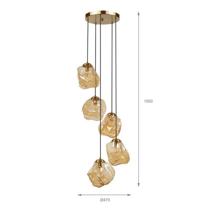 Luster na sajli CRISTAL 5xE14/15W/230V mesing/zadimljeno bež