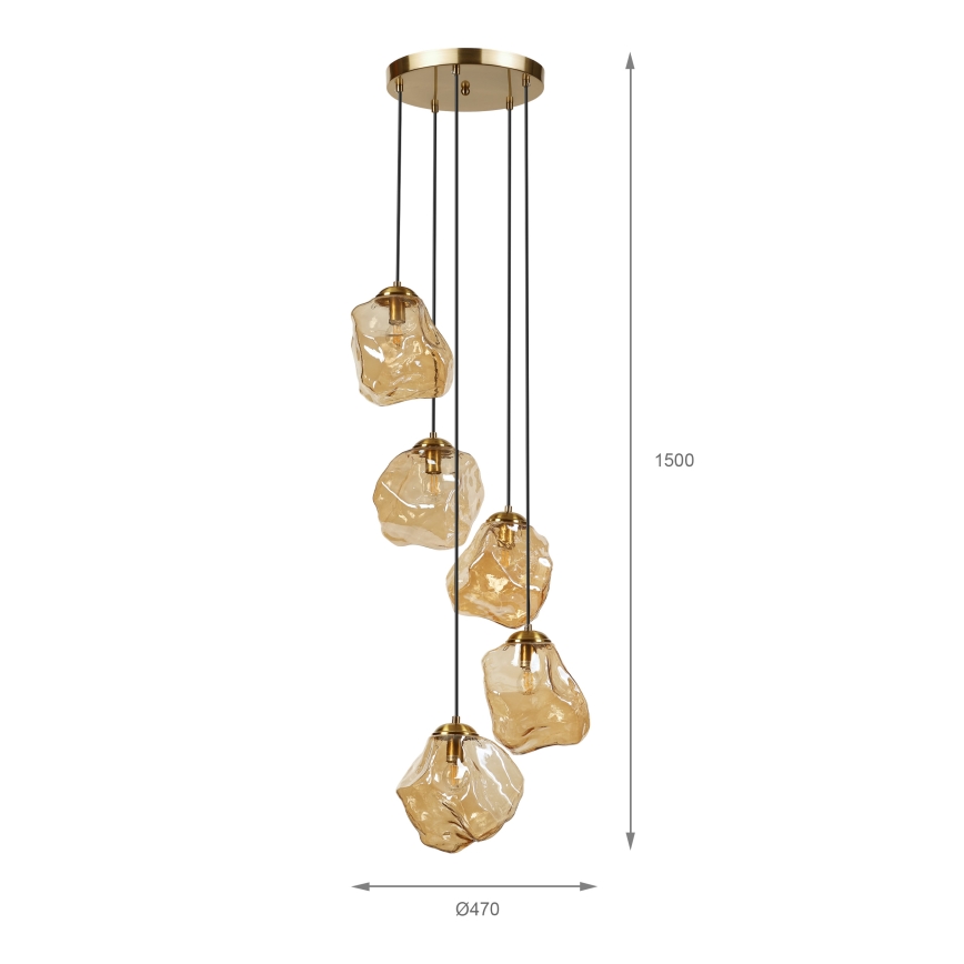 Luster na sajli CRISTAL 5xE14/15W/230V mesing/zadimljeno bež