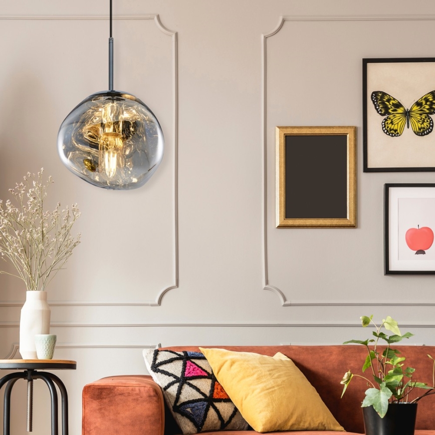 Luster na sajli CRUMPLED 1xE27/24W/230V pr. 18 cm zadimljena