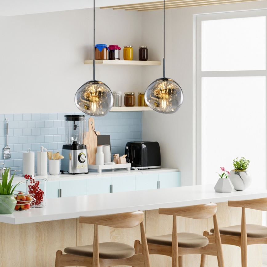 Luster na sajli CRUMPLED 1xE27/24W/230V pr. 18 cm zadimljena