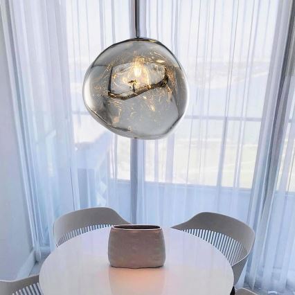 Luster na sajli CRUMPLED 1xE27/24W/230V, prečnik 36 cm, dimljeno staklo