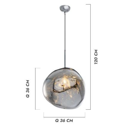 Luster na sajli CRUMPLED 1xE27/24W/230V, prečnik 36 cm, dimljeno staklo