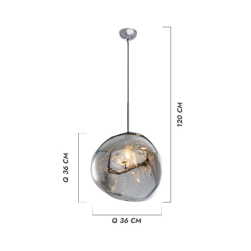 Luster na sajli CRUMPLED 1xE27/24W/230V, prečnik 36 cm, dimljeno staklo
