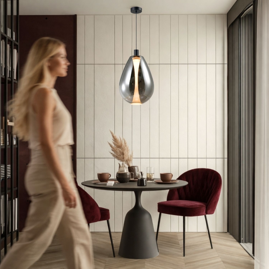 Luster na sajli DENSO 1xGU10/10W/230V prečnik 30 cm crni hrom