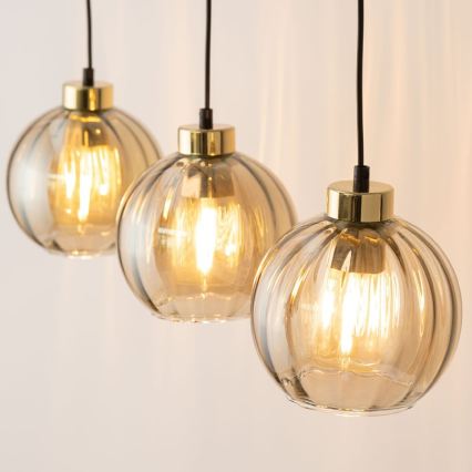 Luster na sajli DEVI 3xE27/15W/230V crna/zadimljeno bež