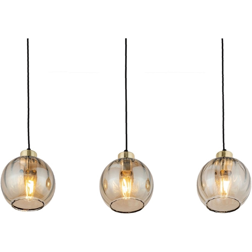 Luster na sajli DEVI 3xE27/15W/230V crna/zadimljeno bež