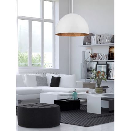 Luster na sajli DIAMENT 1xE27/60W/230V prečnik 35 cm bela/bakrena