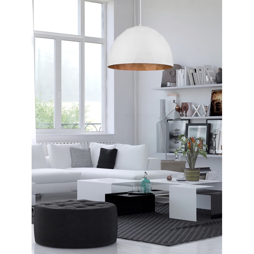 Luster na sajli DIAMENT 1xE27/60W/230V prečnik 35 cm bela/bakrena