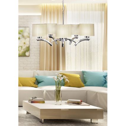 Luster na sajli DRAGA 5xE27/60W/230V bež/sjajni hrom
