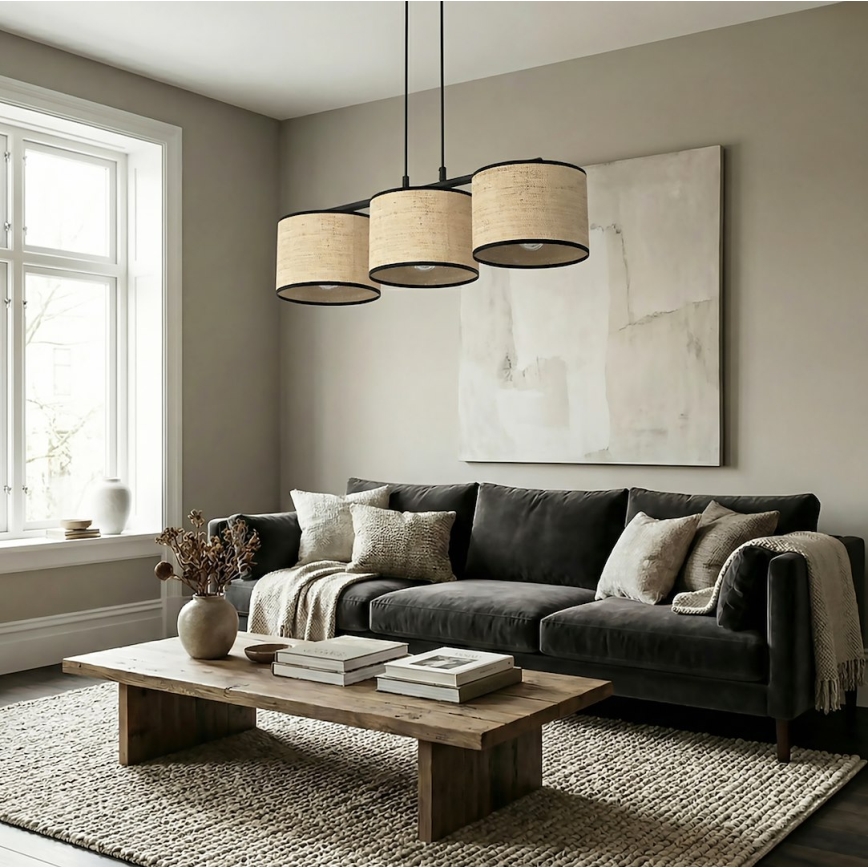 Luster na sajli ECO 3xE27/15W/230V bež/ratan
