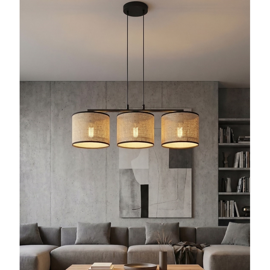 Luster na sajli ECO 3xE27/15W/230V bež/ratan