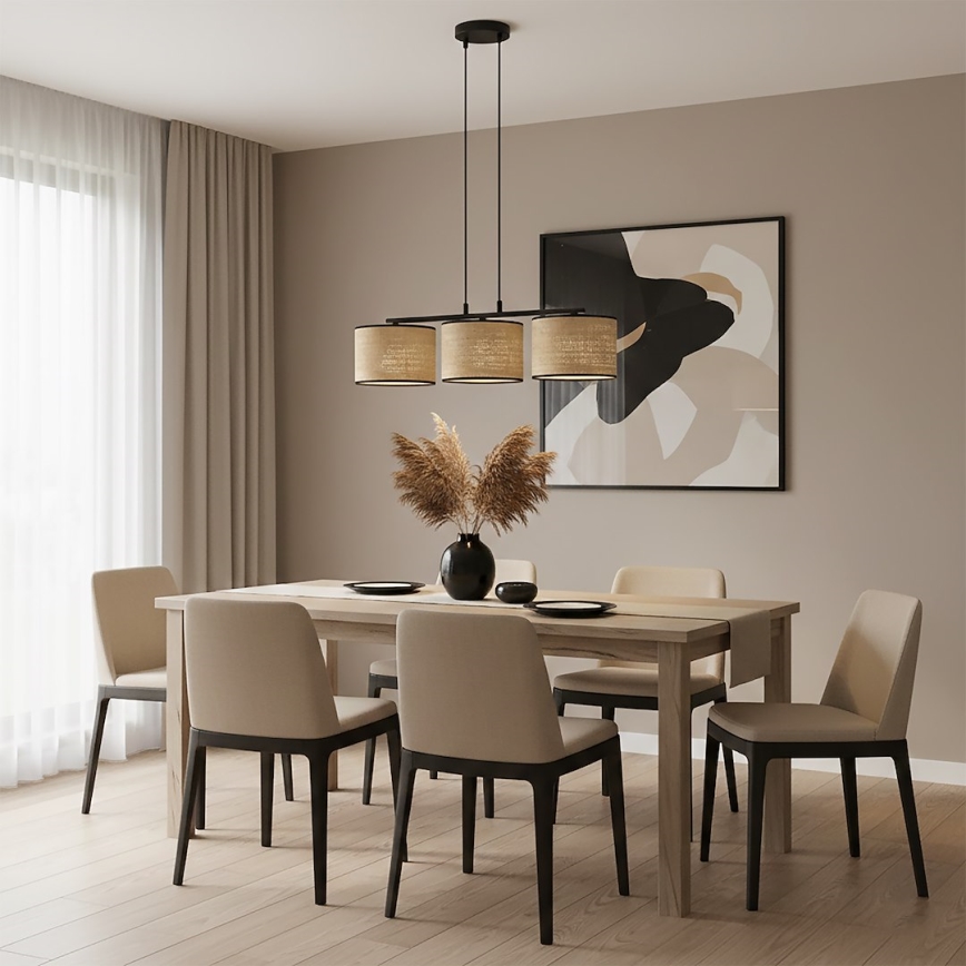 Luster na sajli ECO 3xE27/15W/230V bež/ratan