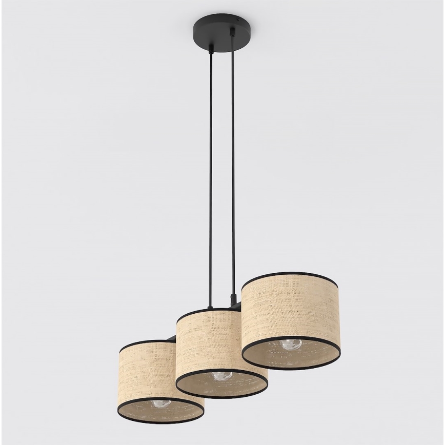 Luster na sajli ECO 3xE27/15W/230V bež/ratan