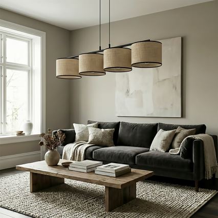 Luster na sajli ECO 4xE27/15W/230V bež/ratan