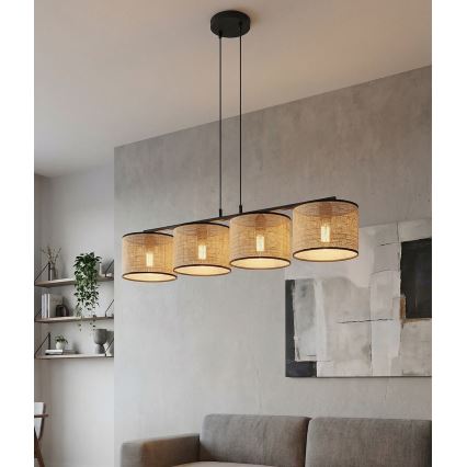 Luster na sajli ECO 4xE27/15W/230V bež/ratan