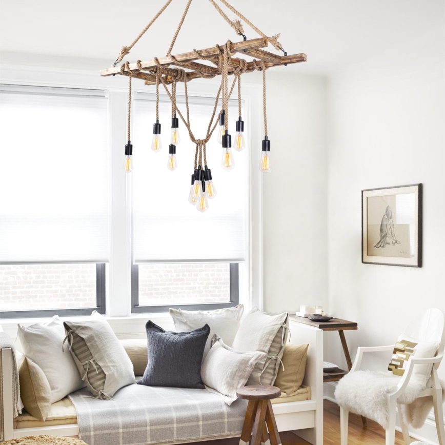 Luster na sajli EREBOS 12xE27/40W/230V braon