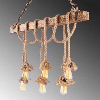 Luster na sajli EREBOS 6xE27/40W/230V braon