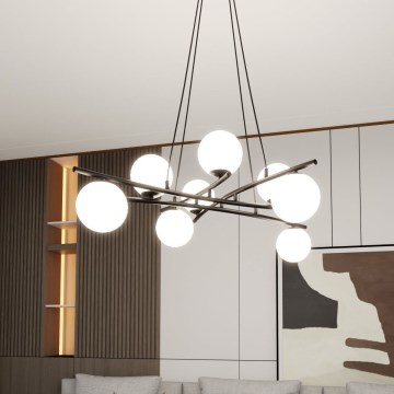 Luster na sajli ESSA 8xE14/10W/230V crni/beli