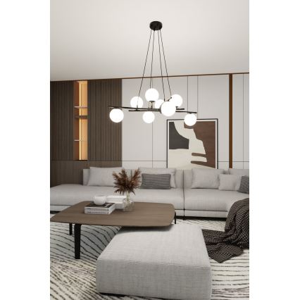 Luster na sajli ESSA 8xE14/10W/230V crni/beli