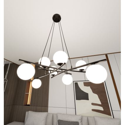Luster na sajli ESSA 8xE14/10W/230V crni/beli