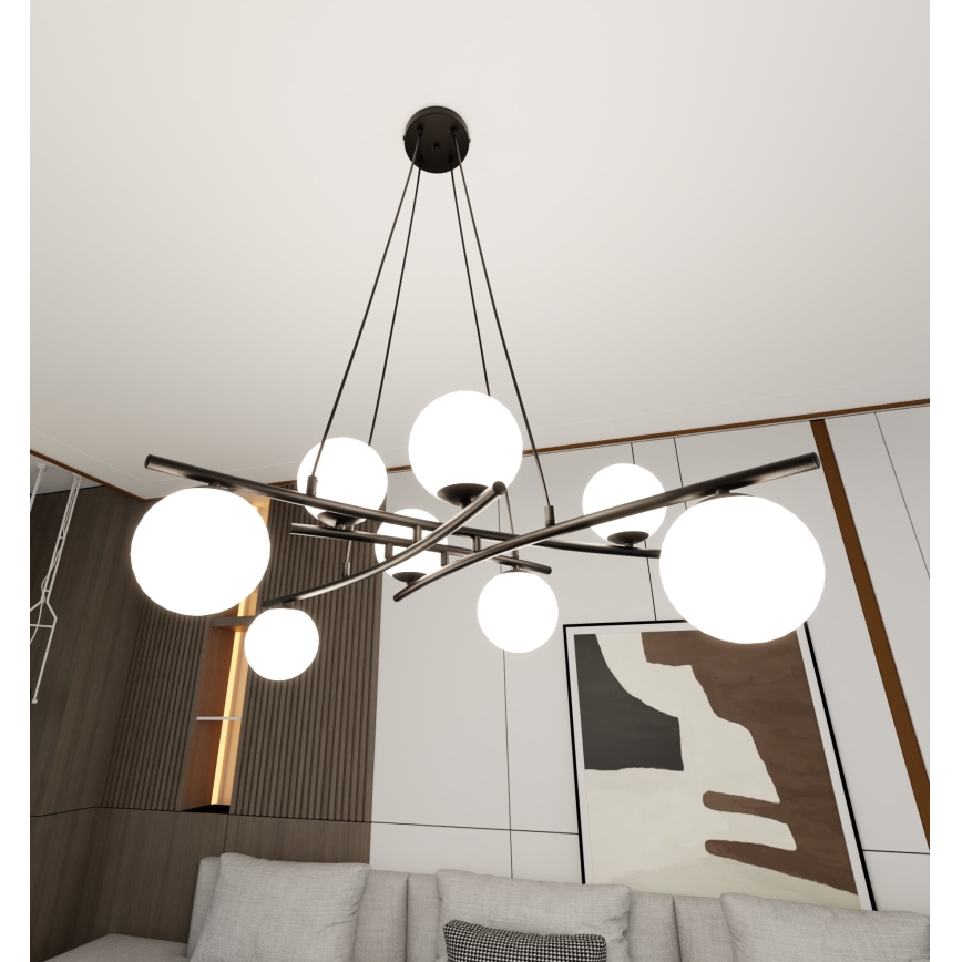 Luster na sajli ESSA 8xE14/10W/230V crni/beli