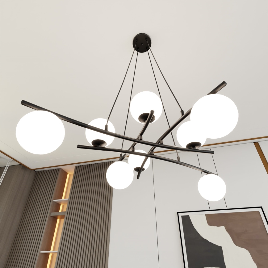 Luster na sajli ESSA 8xE14/10W/230V crni/beli