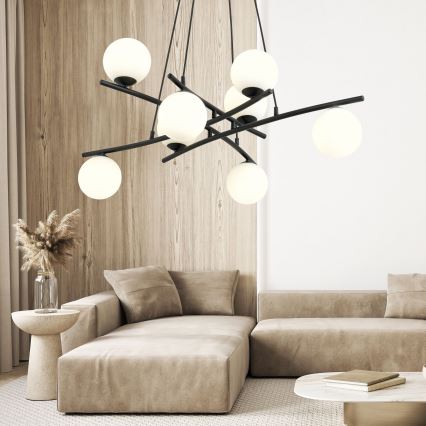 Luster na sajli ESSA 8xE14/10W/230V crni/beli