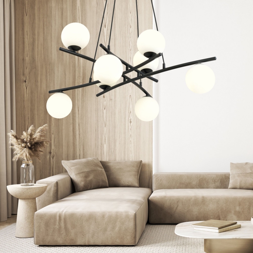 Luster na sajli ESSA 8xE14/10W/230V crni/beli