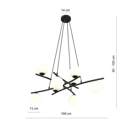 Luster na sajli ESSA 8xE14/10W/230V crni/beli