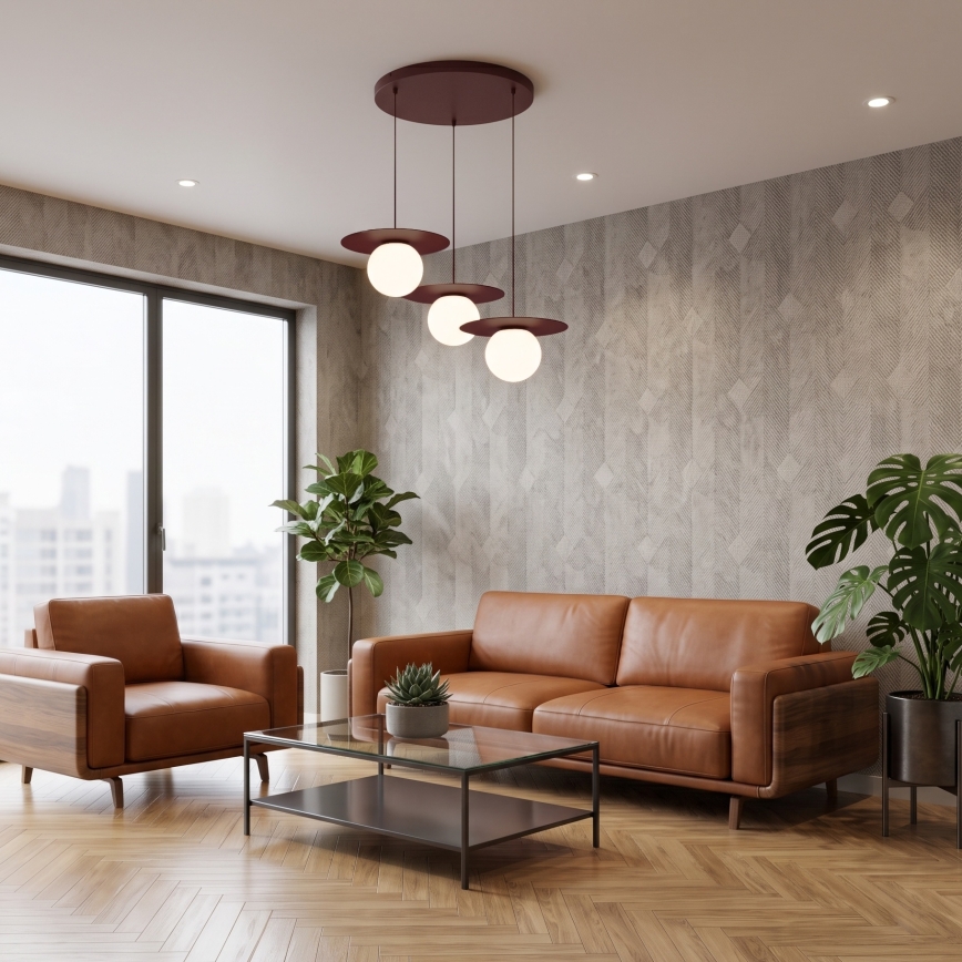 Luster na sajli FLAT 3xE27/15W/230V bordo