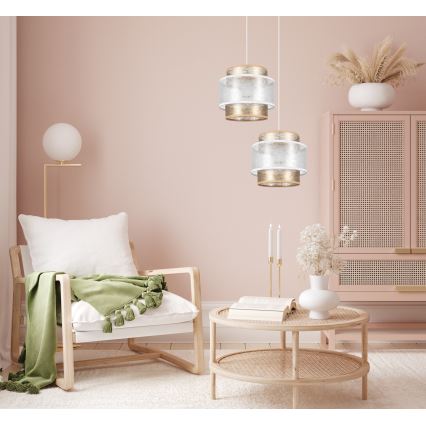 Luster na sajli GABI 2xE27/60W/230V zlatna/bela prečnik 30 cm