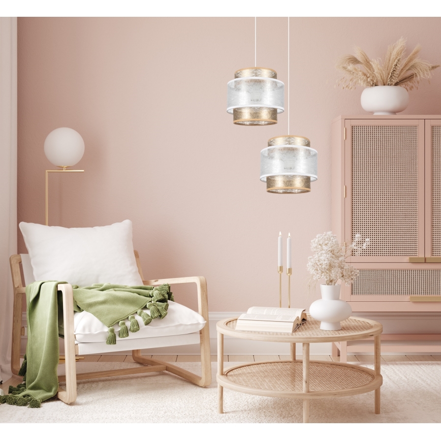 Luster na sajli GABI 2xE27/60W/230V zlatna/bela prečnik 30 cm