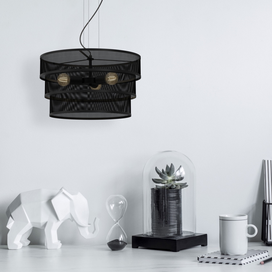 Luster na sajli GLUM 3xE27/60W/230V crne boje