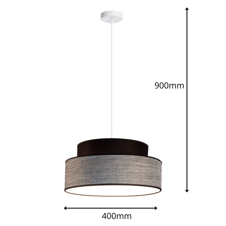 Luster na sajli GRACE 1xE27/60W/230V, prečnik 40 cm, crna/siva