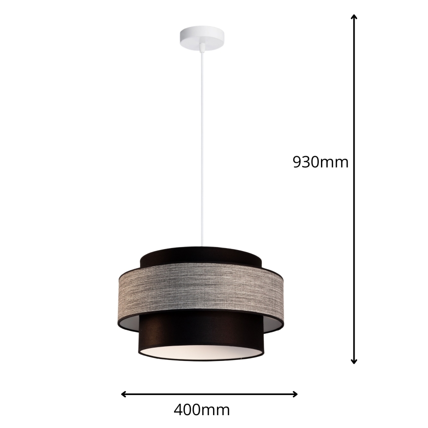 Luster na sajli GRACE 1xE27/60W/230V, prečnika 40 cm, crna/siva