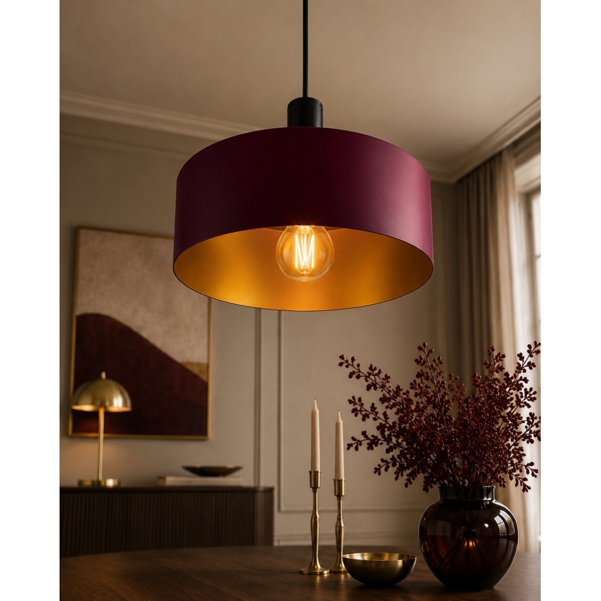 Luster na sajli HAKI 1xE27/60W/230V bordo/crna