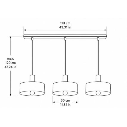 Luster na sajli HAKI 3xE27/60W/230V smeđa/crna