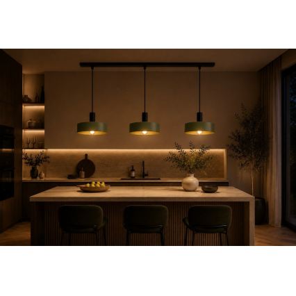 Luster na sajli HAKI 3xE27/60W/230V zelena/crna