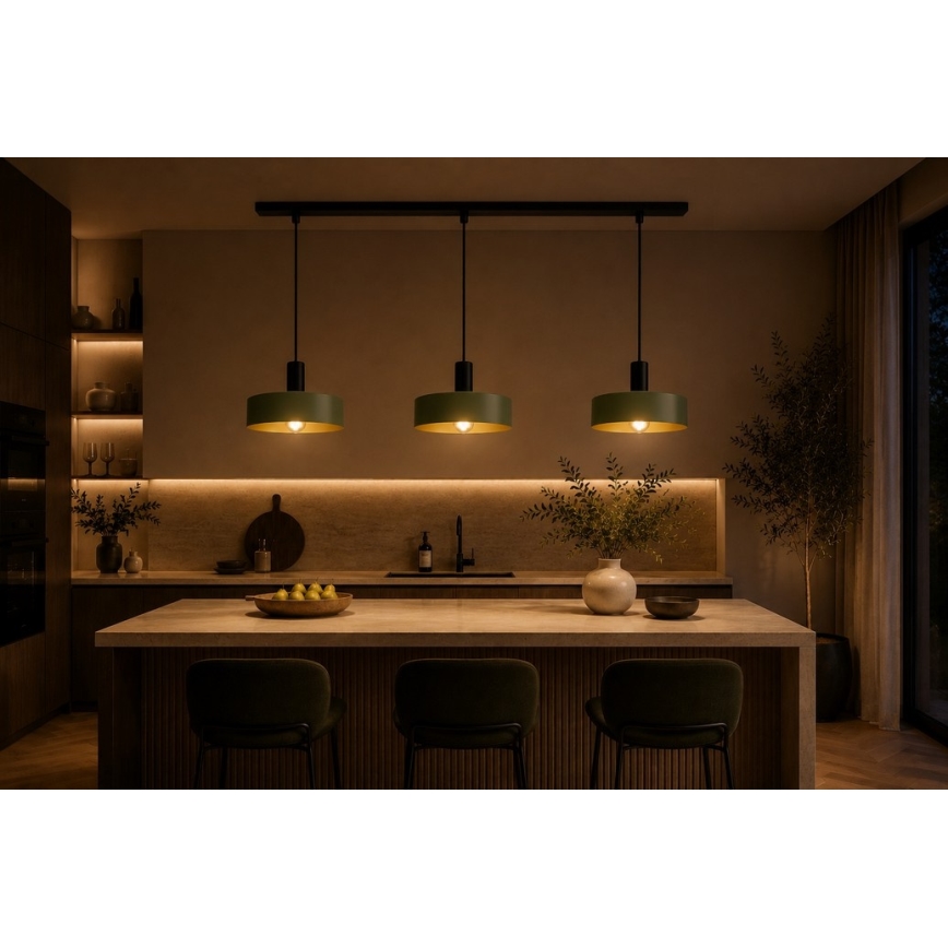 Luster na sajli HAKI 3xE27/60W/230V zelena/crna