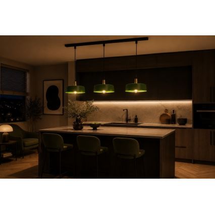 Luster na sajli HAKI 3xE27/60W/230V zelena/crna/sjajni hrom