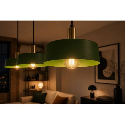 Luster na sajli HAKI 3xE27/60W/230V zelena/crna/sjajni hrom