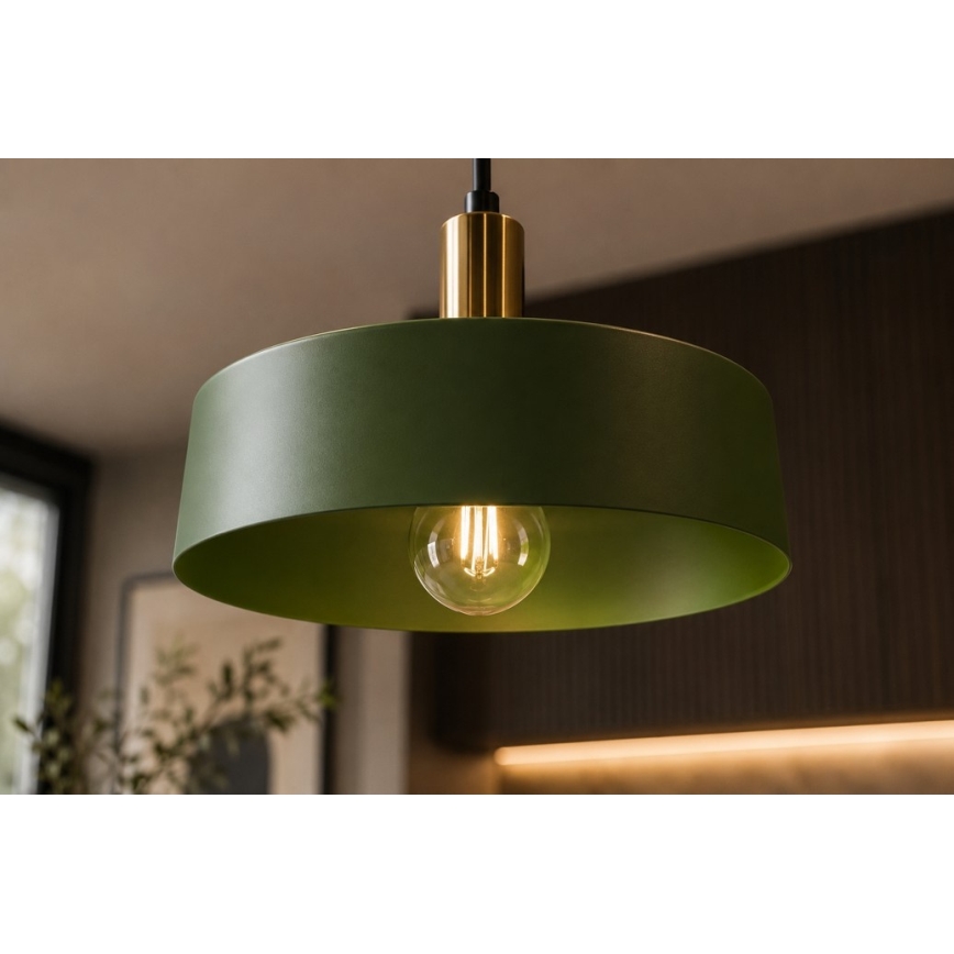 Luster na sajli HAKI 3xE27/60W/230V zelena/crna/sjajni hrom