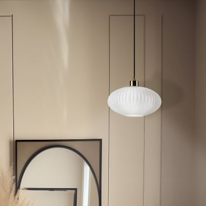 Luster na sajli HARMA 1xE27/15W/230V prečnik 25 cm bela/zlatna