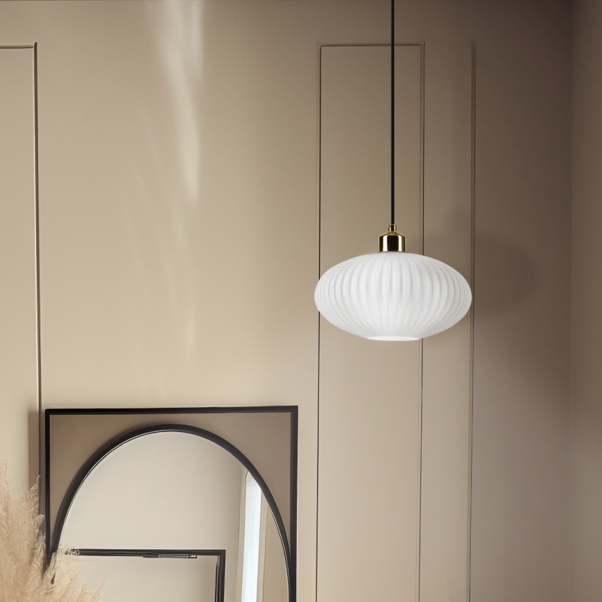 Luster na sajli HARMA 1xE27/15W/230V prečnik 25 cm bela/zlatna