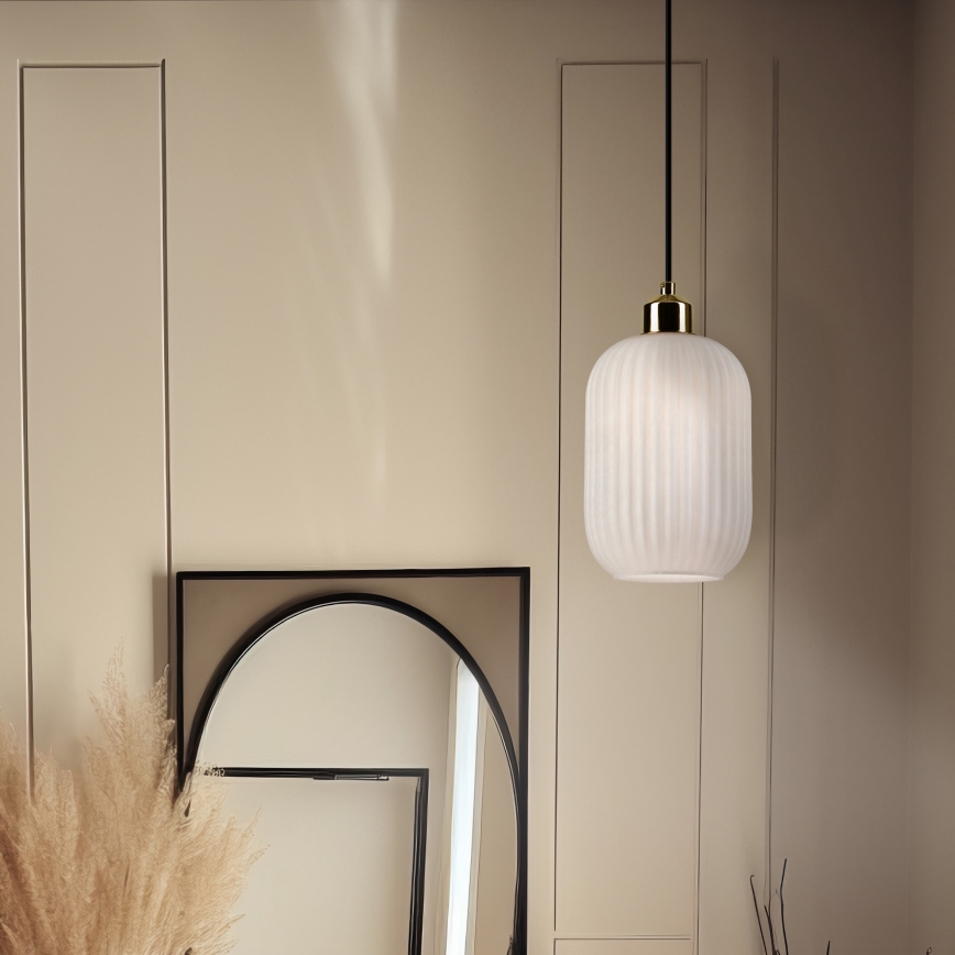 Luster na sajli HARMA 1xE27/15W/230V Ø 14 cm bela/zlatna