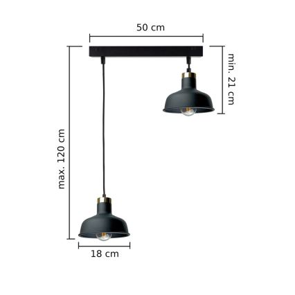 Luster na sajli HEBE 2xE27/60W/230V crni