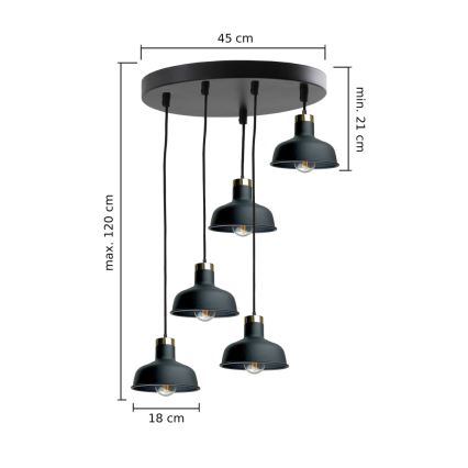 Luster na sajli HEBE 5xE27/60W/230V crni