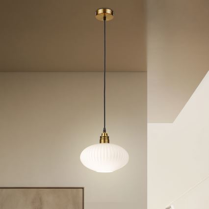 Luster na sajli HECTOR 1xE27/15W/230V bela/mesing pr. 25 cm