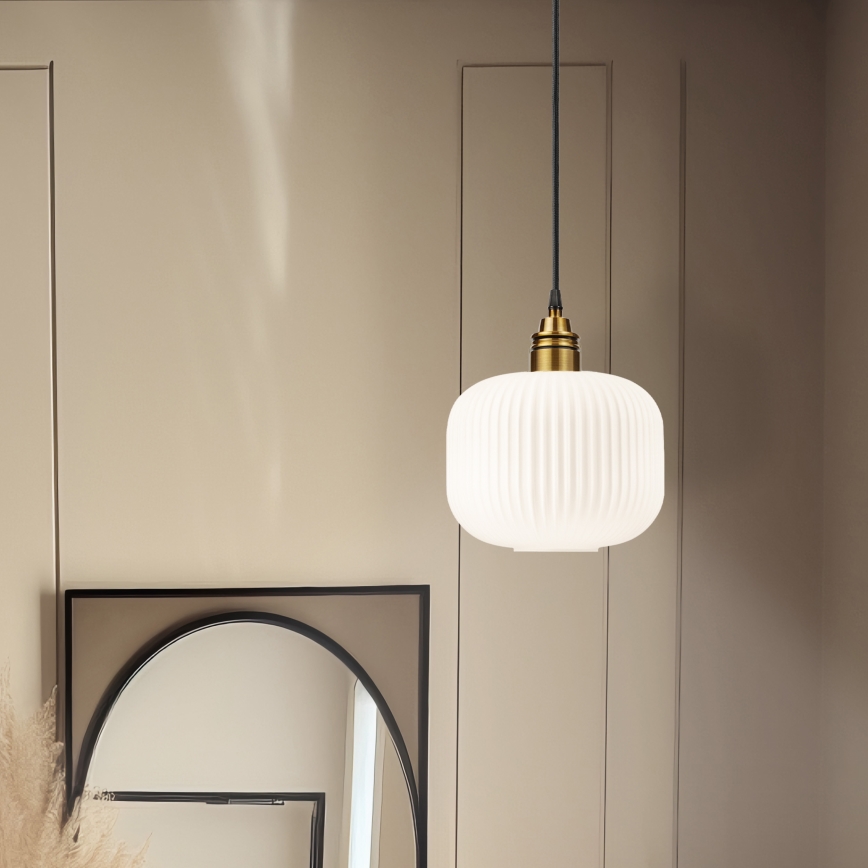 Luster na sajli HECTOR 1xE27/15W/230V bela/mesing prečnik 20 cm