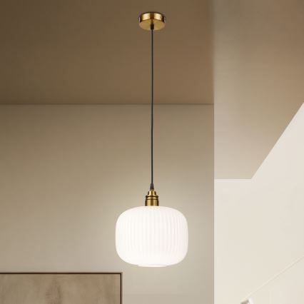Luster na sajli HECTOR 1xE27/15W/230V bela/mesing prečnik 25 cm